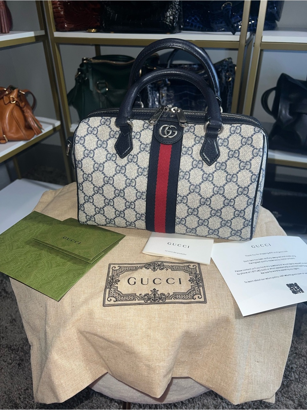 Gucci Navy Ophidia Medium Boston Bag 💙❤️💚
